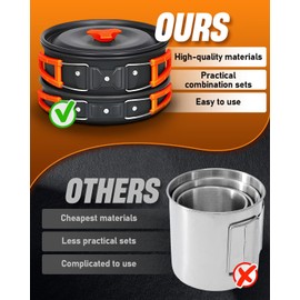 Zumhigh Camping Cookware Set - 9 PCS Aluminum Camping Cookware Includes 1.5 Liter Pot, 0.8 Liter Kettle, Pan and More, Portable Cookware Set for 1-3 People, Suitable for Outdoor Camping, Picnic