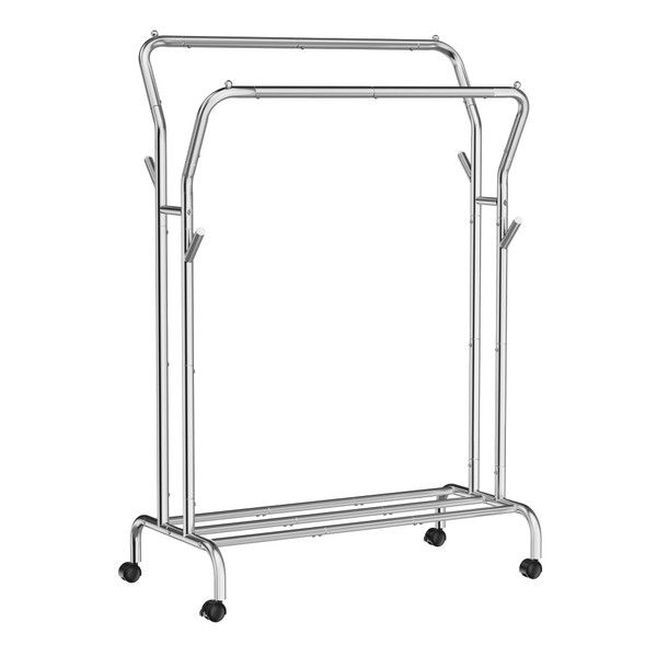 SONGMICS Clothes Rack, Double-Rod Clothing Rack with Wheels, Heavy-Duty Metal Frame, Garment Rack, 220 lb Max. Total Load, 40.7 Inches Wide, Clothes Storage and Display, Silver UHSR107E01