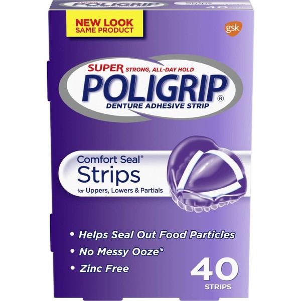 Super Poligrip Strips Size 40 Ct Poligrip Strong All Day Comfort Seal Denture Adhesive Strips