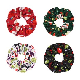 Jocbean Christmas Hair Scrunchies with Santa Claus Snowman Elk Christmas Tree Snowflake Elastic Hair Ties