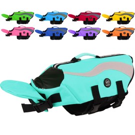 EMUST Dog Flotation Vest, Reflective Life Jacket for Small Dogs with Rescue Handle, Small Dog Vests Lifesaver for Swimming Boating Water with Front Neck Float,Turquoise,S