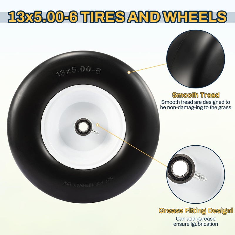 13x5.00-6 Flat Free Lawn Mower Tire, 13x5-6 Zero Turn Mower