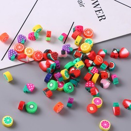 JIHUOO 100 Pcs Fruit Polymer Clay Beads Clay Bead Charms Fruit Theme Spacer Beads Jewelry Making Accessories for Necklace Bracelet Strawberry