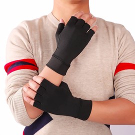 BUZZxSELECTION GB012 Men's Fingerless Gloves, Half Leather, Compression, PC PC Supporter (01 Black, M)