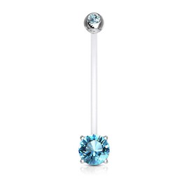 14G 1" Pregnancy Bioflex Adjustable & Flexible Double Jeweled CZ Maternity Belly Button Ring, Bioflex, cubic-zirconia