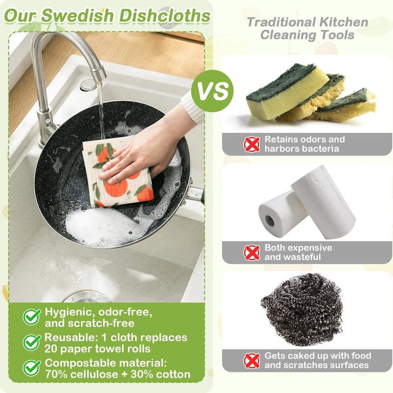 Lucomb Swedish Dish Cloths for Kitchen | 6-Pack Super Absorbent