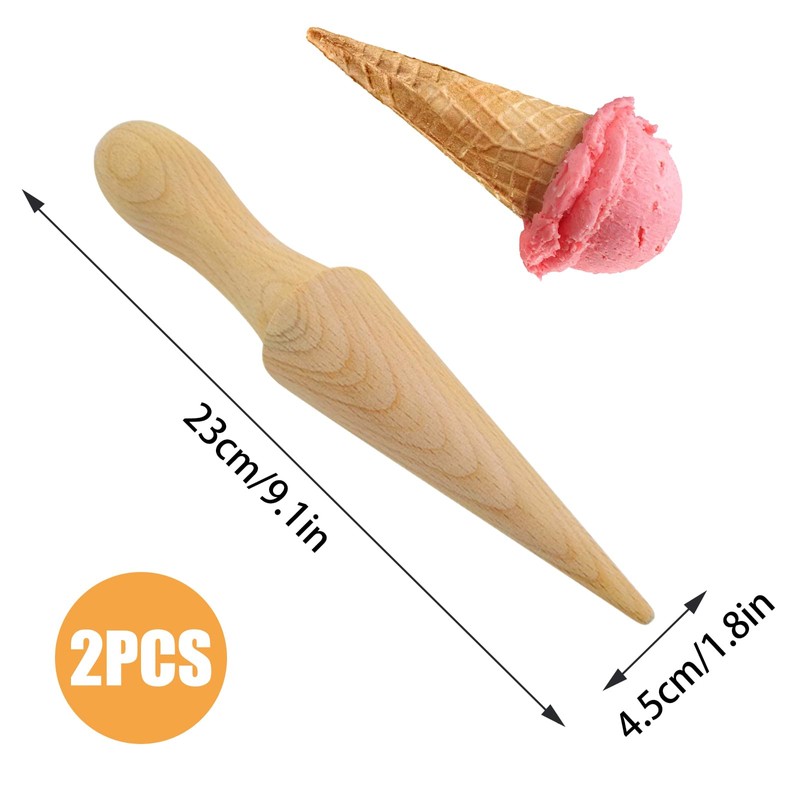 Ooyhool 2Pcs Ice Cream Cone Molds, Reusable wooden Cream Horn