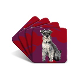 Schnauzer Coaster Set by Artist Leslie Gerry - Set of 4 - Non-Slip - Cork-Backed - Dog Coaster Set