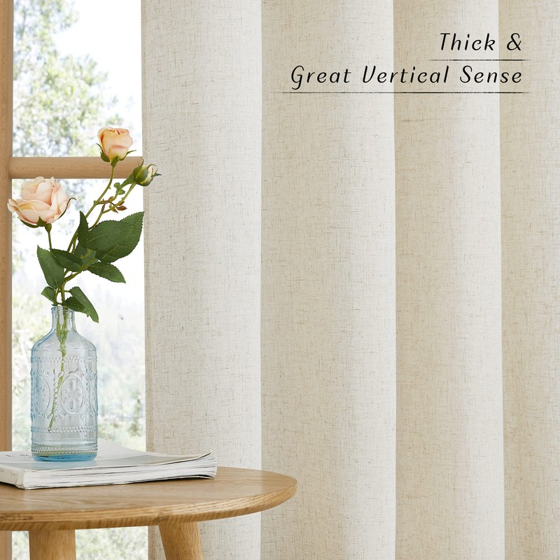 NICETOWN Natural Linen Curtains 84 inch Long 2 Panels Set,