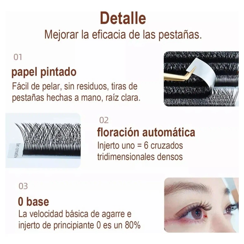 Extensiones De Pestañas W Shape 6d Double Tip 8-15mm Mix