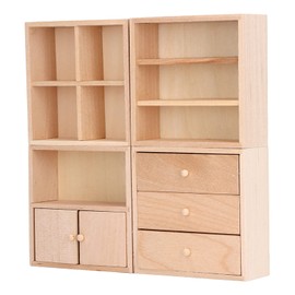 Doll House Cabinet, 4 Pcs 1/12 Miniature Wooden Dollhouse Furniture Cabinet Set Mini Dollhouse Furniture