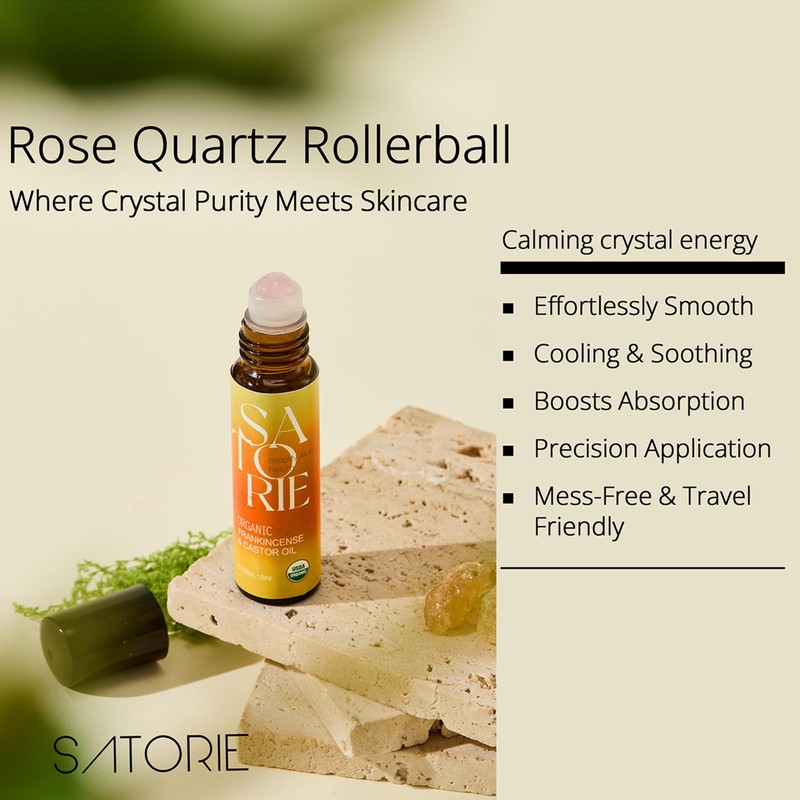 SATORIE Organic Castor & Frankincense Oil with Rose Quartz Rollerball