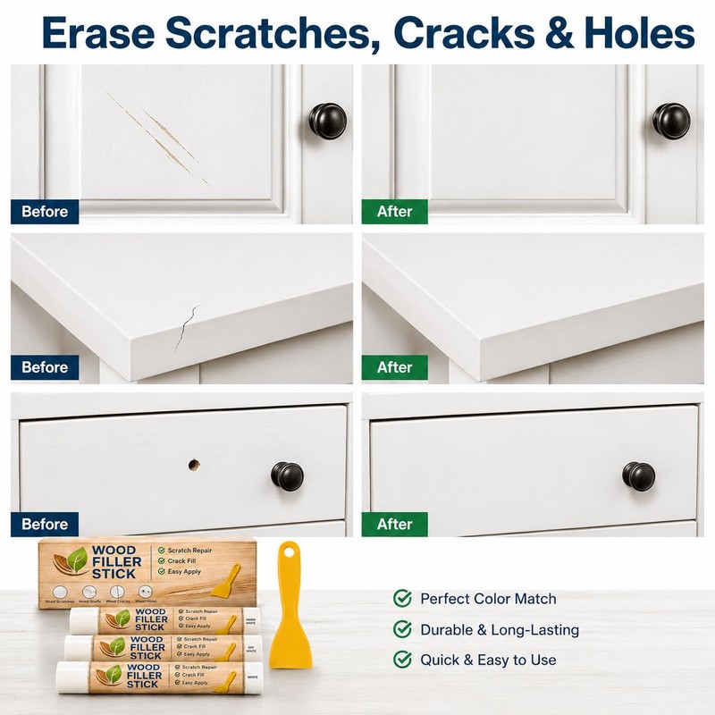 White Wood Filler Sticks 3 Pack, Quickly Fix Stick Wood