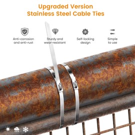 Sinlon Chain Link fence Ties 100pcs Multi-Purpose Self-Locking Metal Zip Ties Stainless Steel Zip Ties 11.8inch，Suitable For fixed Fence Thermal Insulation Shield Outdoor and Workshop Etc