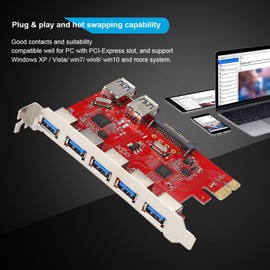 fasient 7 Port USB 3.0 PCI Express PCIe Controller - 5x External Ports 2 x Internal - 15 pin SATA Power Supply-Super Speed up to 5Gbps PCIe USB Expansion Card