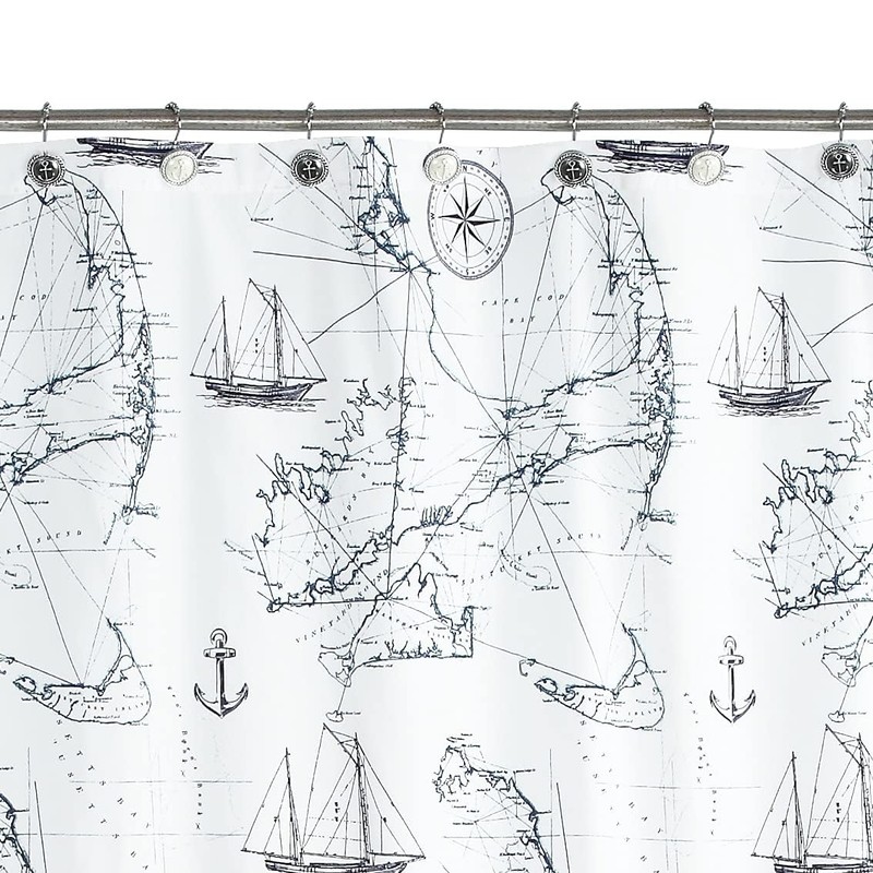 Nautical Anchor Shower Curtain Hooks, Rustproof Black White Ocean Sea