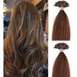 Hair Faux You 22" Remy Straight Pre bonded I Tip Human Hair Extensions Professional Salon, 100 grams 125 strands Per Package, Color # 6 Medium Chestnut Brown