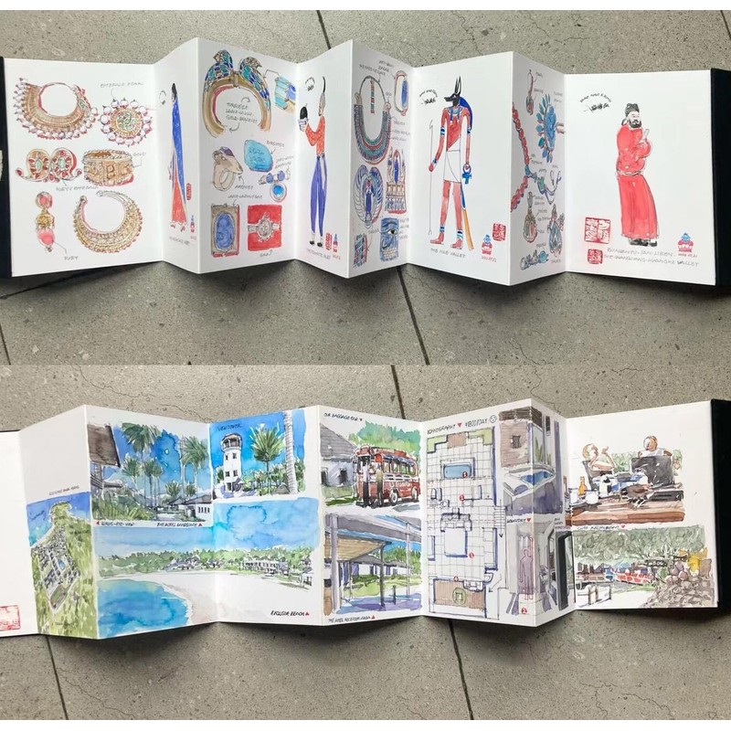 Watercolour Hardback Concertina - Accordion-fold Design - Travel Protable Journal