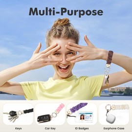 KARENSEKEYS Scrunchie Keychain Wristlet, Key Chain for Car Keys with D Ring, Stretchy Phone Charms with Tether Tab for Women.