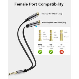 KINGTOP Headset Splitter, 3.5mm Headphone Mic Splitter Cable for Headset with Separate Stereo Audio & Microphone Jacks (Not for Dual Audio Jacks)