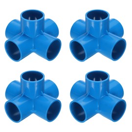 HARFINGTON 4pcs 5 Way PVC Pipe Fittings 1-1/4" Elbow Pipe Connector Furniture Build Grade 90 Degree Pipe Coupling Elbow Fittings for Plumbing Drain Water Build, Blue