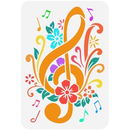 FINGERINSPIRE Treble Clef with Flower Stencil 29.7 x 21 cm Hollow Jumping Music Symbols Drawing Stencil Flower Leaves Craft Stencils for Painting on the Wall, Tiles, Fabric, Wood, Paper