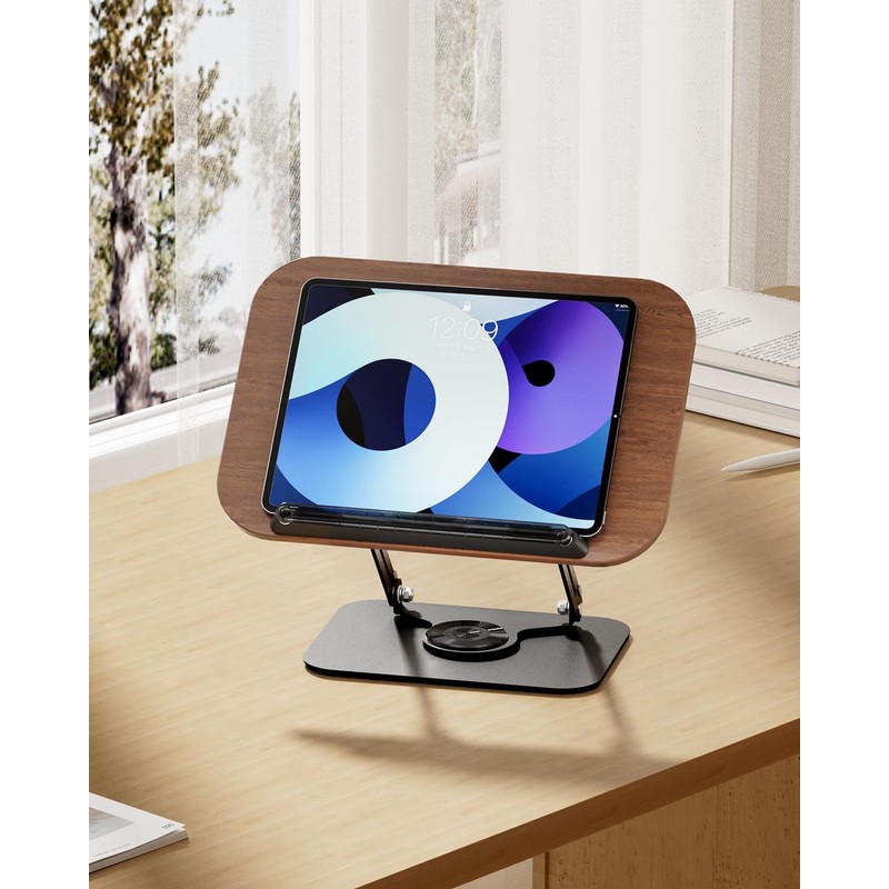 Viozon Book Stand for Reading,Book Holder, Height&Angle Adjustable, 360° Rotating