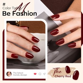 modelones Dark Red Short Press On Nails, Oval Fake Nails with Nail Glue, Adhesive Tabs, Nail File, Prep Pad, Manicure Stick, 32Pcs 16 Sizes, Cherry, Christmas