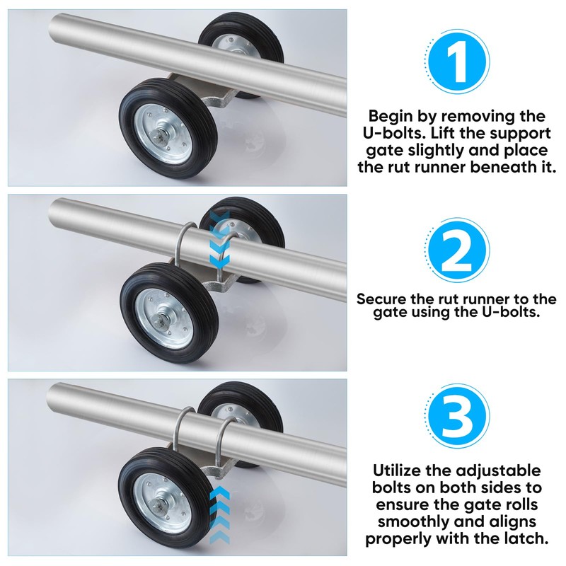 Heavy-Duty Steel Rolling Gate Wheel Carrier, 8" Rubber Wheels, Adjustable
