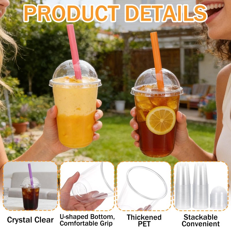 Foxtell 100 Pack Clear Plastic Cups with Dome Lids and