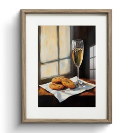 ARPEOTCY Framed Canvas Wall Art with Glass Front, 11x14 Inch Champagne and Cookies Still Life Painting, Vintage Kitchen Wall Decor, Dining Room Canvas Print Artwork