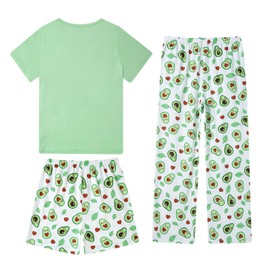 Fanient Girls Pyjamas Set Love Avocado Print Sleepwears Girl Short Sleeves Pjs Set 3pcs Kids Daily Wear Nightwear 13-14 Years