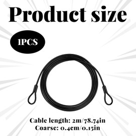 2M Security Cable with Loops,Bike Lock Cable,Heavy Duty Bike Lock, Security Cables with PVC Coated Double Loop 4 mm Thickness with PVC Coating for Padlocks Disc U-Locks Black