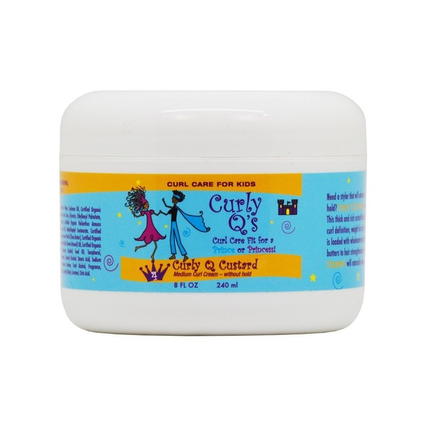 Curls Curly Q's Custard Care For Kids - Medium Styling Cream For Children - Dry Thick, and Textured Hair, 8 Fl. Oz. Jar