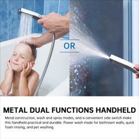 G-Promise All Metal 12 Inch Shower Head with Handheld Spray Combo，Rain Shower Head with Handheld Built-in Power Wash Mode, Adjustable Extension Arm with 4-Mode Diverter, 71 Inch Extra Long Hose
