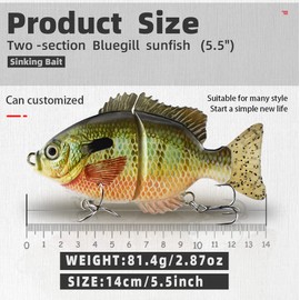 ODS Glide Bait Bluegill Sunfish Lifelike Metail Joint Fishing Lure for Bass Trout Perch Shad (Color C)