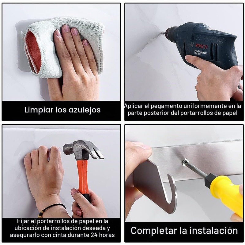 Portarrollos de Cocina de Pared, 28 cm, sin Agujeros, Soporte