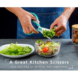 WELLSTAR Kitchen Shears 2 Pack, Kitchen Cooking Scissors Heavy Duty for Meat Chicken Poultry Fish Vegetable Cutting, Dishwasher Safe, Multi-Functional Stainless Steel Sharp Utility Food Shears - Teal