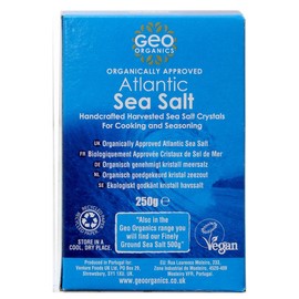 Geo Organics Atlantic Sea Salt 250g (Pack of 1) | Organically Approved Unrefined Sea Salt Crystals | Natural & Hand Crafted | Additive-Free, Non-GMO, Gluten-Free, Vegan | Free From Anti-Caking Agents