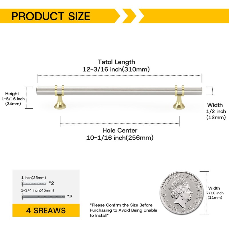 Rergy 10 Pack 10 Inch Brushed Nickel and Gold Cabinet