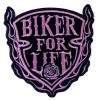 Lady Biker - Pink Biker For Life Iron On Embroidered