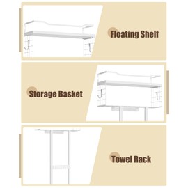 Aetyord Towel Racks for Bathroom 31inch Wall Mounted Towel Rack,Floating Shelf with Wood Plank,Towel Storage for Bathroom Can Holds 6 Large Rolled Towels,All White