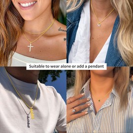 ASHINE Gold Chain for Women 30 inch Gold Box Chain Necklace for Women Non Tarnish Long Thin Dainty Sterling Silver 18k Pleated Simple Lobster Clasp Necklace