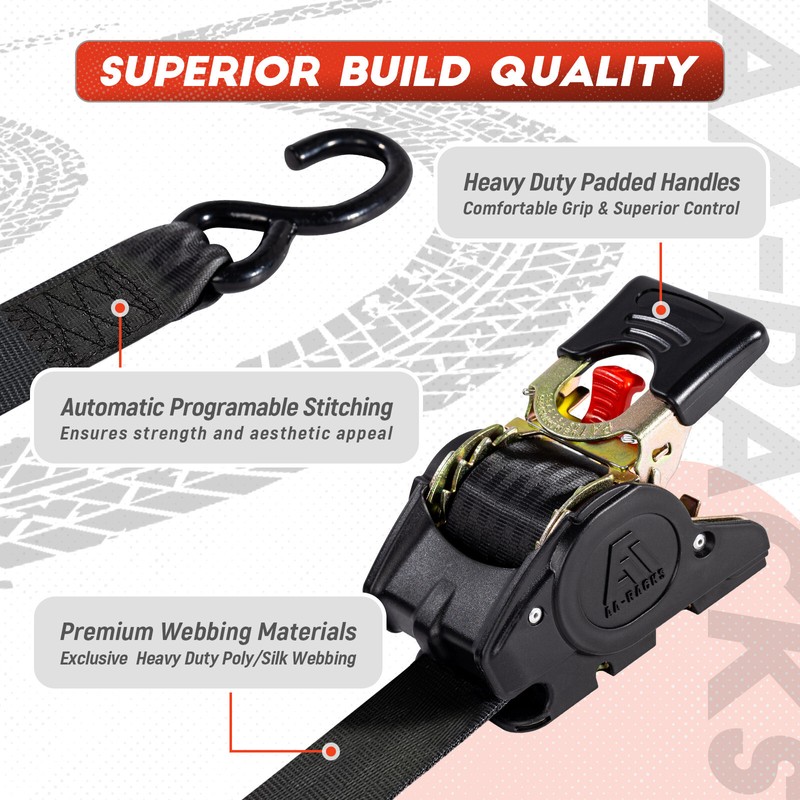 AA-Racks Heavy Duty Retractable Ratchet Straps (2 Pack) - 2