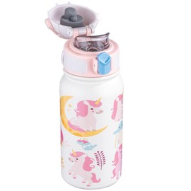 OLDLEY Insulated Kids Water Bottle 350ml/12oz Stainless Steel Metal Water Bottles Leakproof Double Walled Cute Vacuum Small Flask with Handle Keep Drinks Hot Cold for Boys Girls Children (Unicorn)