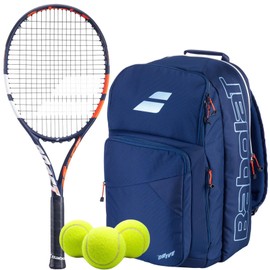 Babolat Boost Drive Strung Tennis Racquet (Blue) Bundled with Tennis Balls - Add an Optional Bag and Overgrips