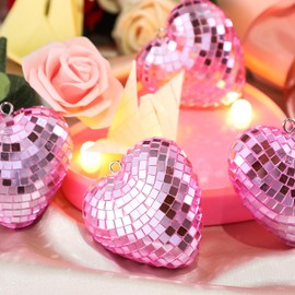 Ziliny 24 Pcs 24 Pcs Valentine's Day Heart Hanging Ornaments for Tree Disco Balls Mirror Disco Ball Decor Baubles Plastic Heart Decoration for Valentine's Day Wedding Party Supplies (Pink)