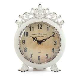 NIKKY HOME Small Vintage Table Clock, Decorative Shelf Desk Top Clock Battery Operated Round French Design, Farmhouse Home Decor for Bathroom, Tabletop, Desktop, Countertop, Rustic Beige
