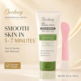 Crema depilatoria para mujeres – Piel suave en 5 – 7 minutos, crema de depilación de línea corporal y bikini con raspador, fórmula de aloe y jojoba pa