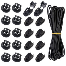 Set of 21 Elastic Cord Spring Cord Stopper Cord End Cord Stopper Outdoor Rubber 1.3 in x 32.8 ft (3.5 mm x 10 m) Cord Lock Laces with 2 Holes Each Plastic Paracord Laces for Outdoor Use